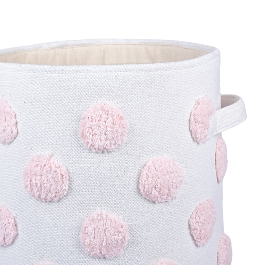 PomPom Medium Round Pink Toy Storage Basket