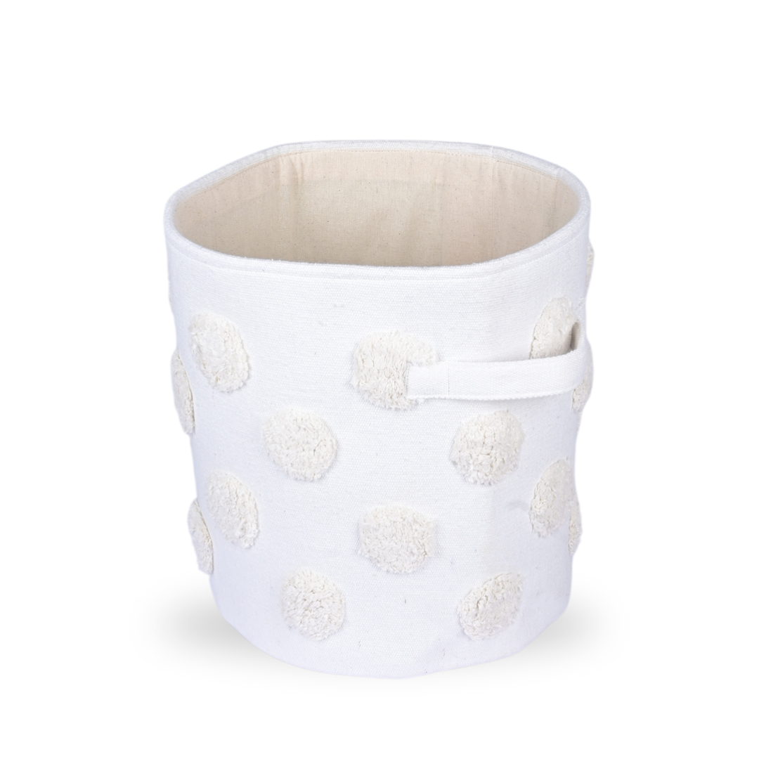 PomPom Medium Round Beige Toy Storage Basket
