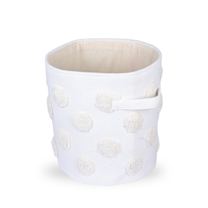 PomPom Medium Round Beige Toy Storage Basket