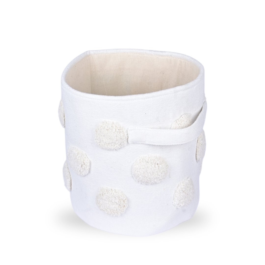 PomPom Small Round Beige Toy Storage Basket