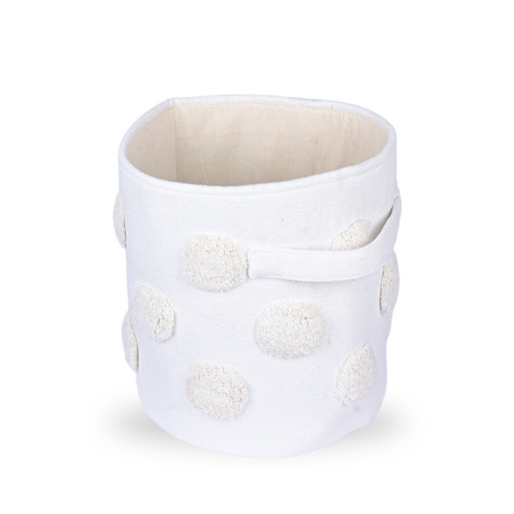 PomPom Small Round Beige Toy Storage Basket
