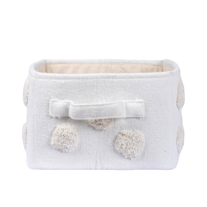PomPom Small Rectangular Beige Toy Storage Basket