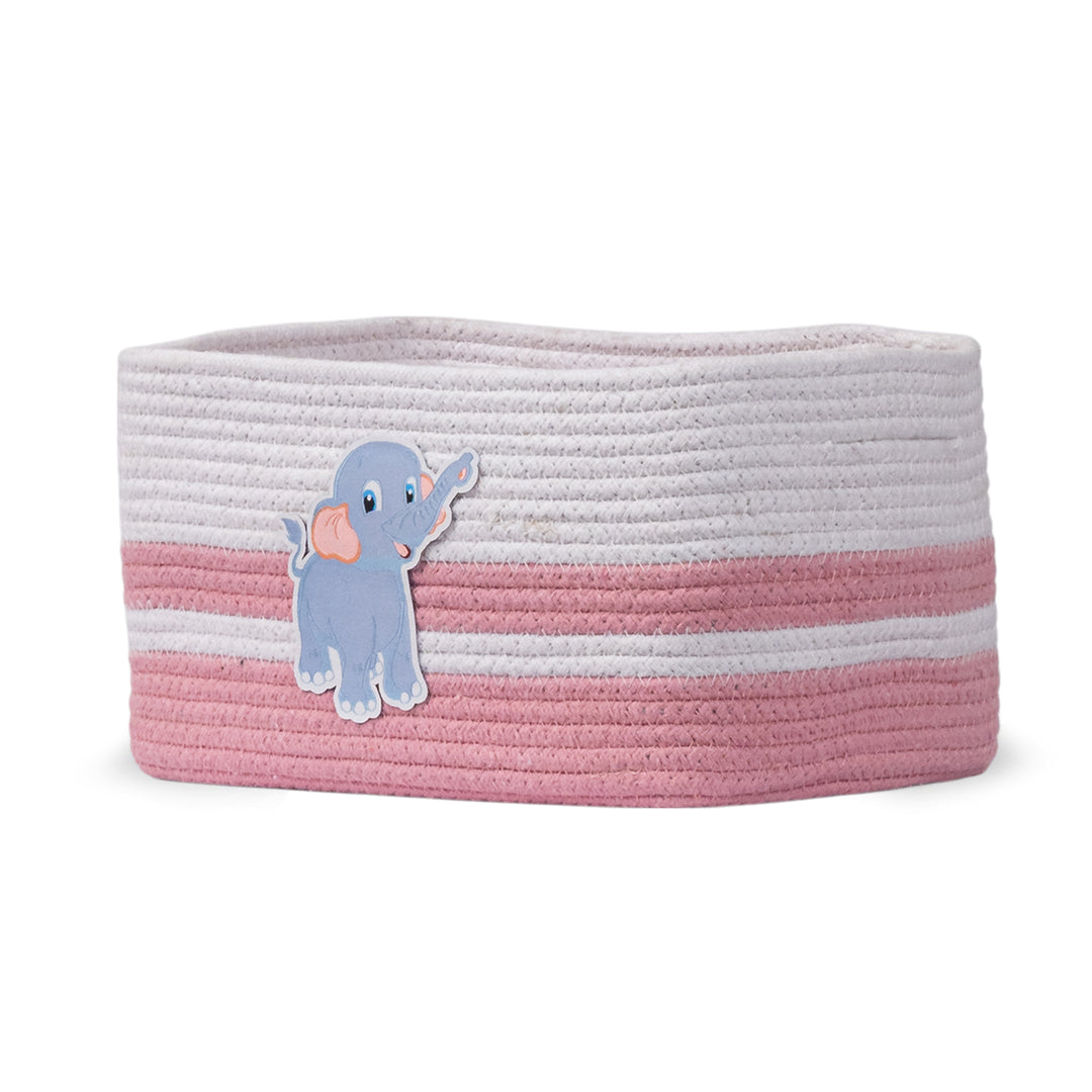 Cotton Rope 'Animal Kingdom' Small Rectangular Pink Toy Storage Basket