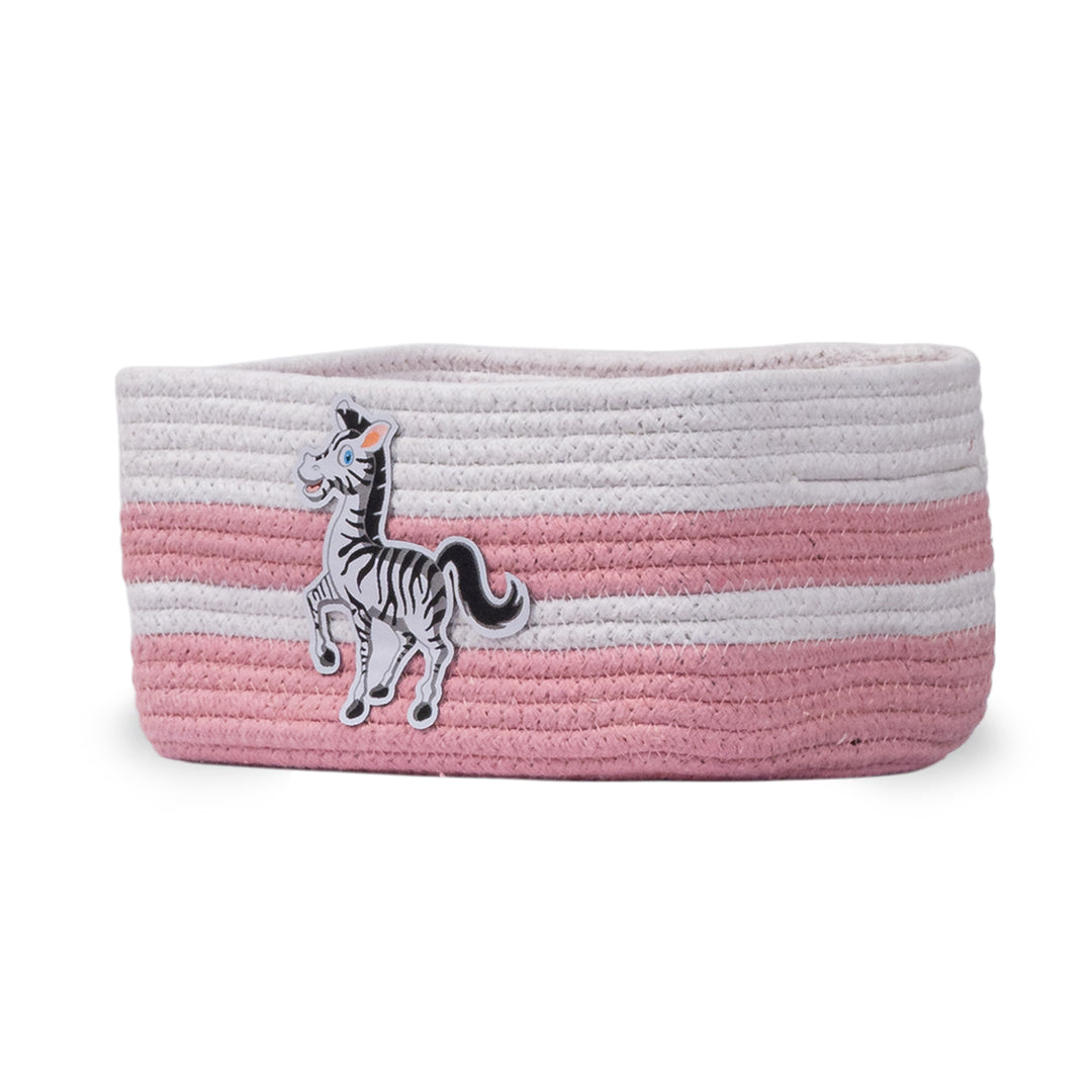 Cotton Rope 'Animal Kingdom' Extra-Small Rectangular Pink Toy Storage Basket