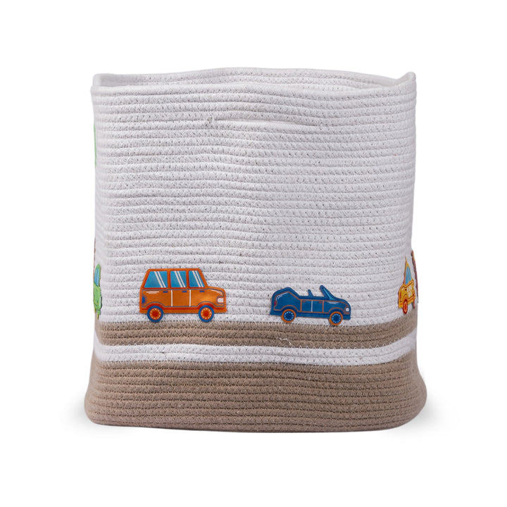 Cotton Rope 'Transport Trail' Large Rectangular Beige Toy Storage Basket With Lid