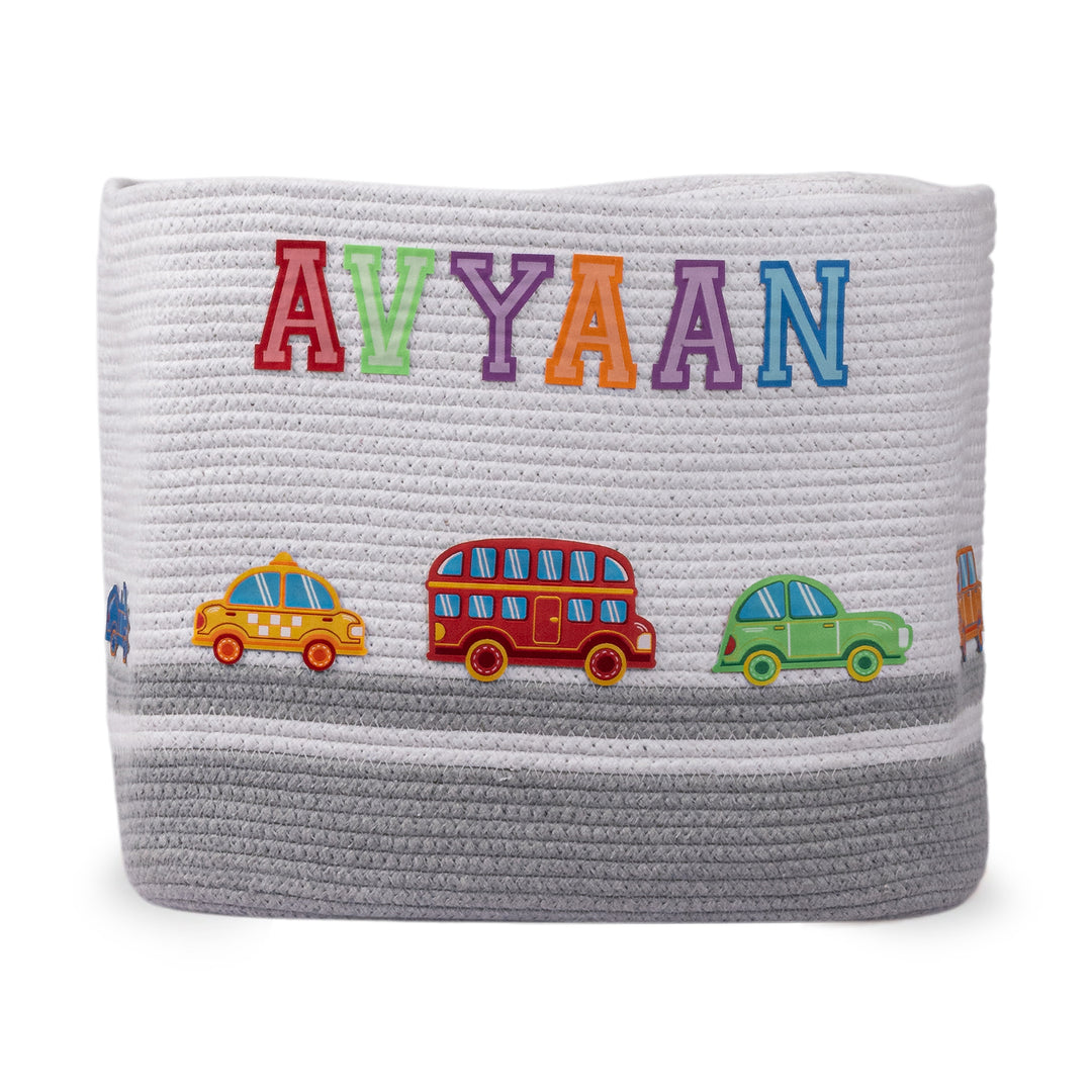 Cotton Rope 'Transport Trail' Large Rectangular Grey Toy Storage Basket With Lid