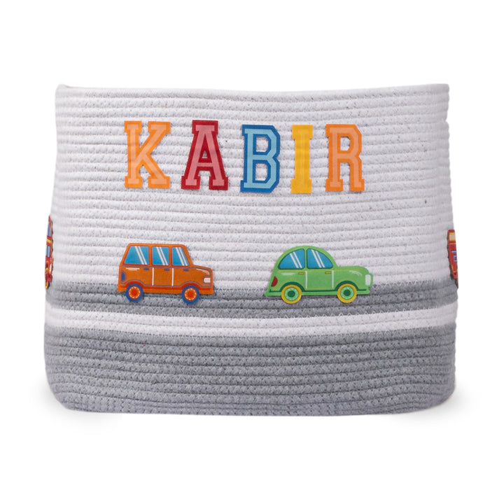 Cotton Rope 'Transport Trail' Medium Rectangular Grey Toy Storage Basket With Lid