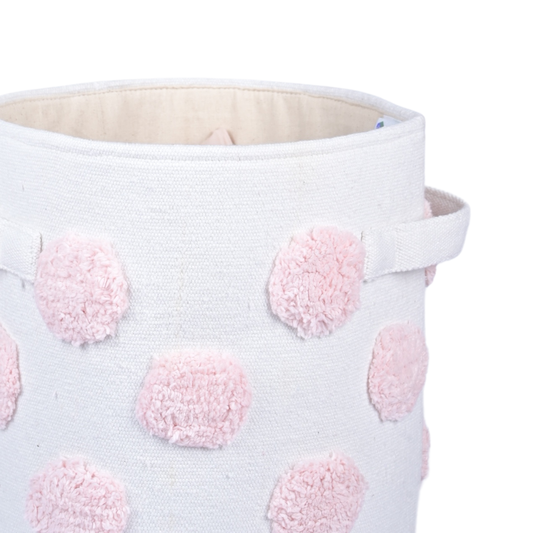 PomPom Small Round Pink Toy Storage Basket