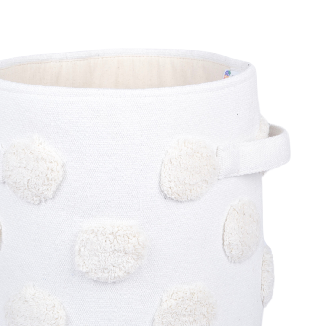 PomPom Small Round Beige Toy Storage Basket