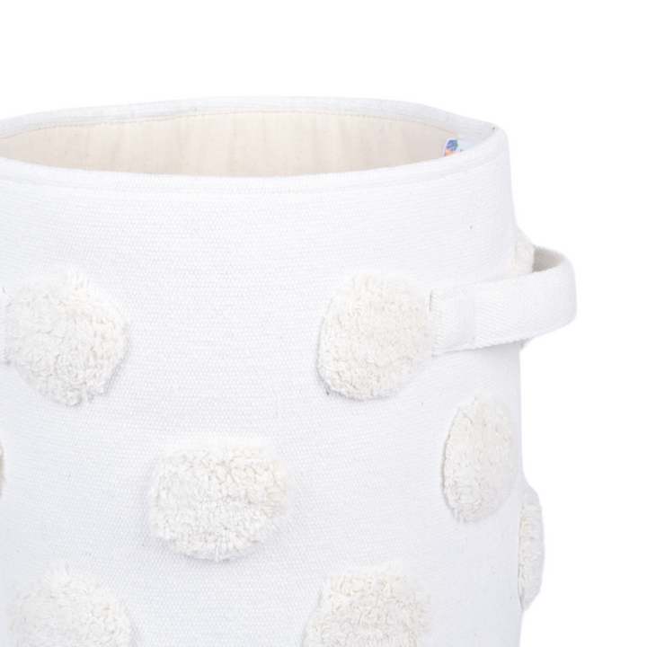 PomPom Small Round Beige Toy Storage Basket