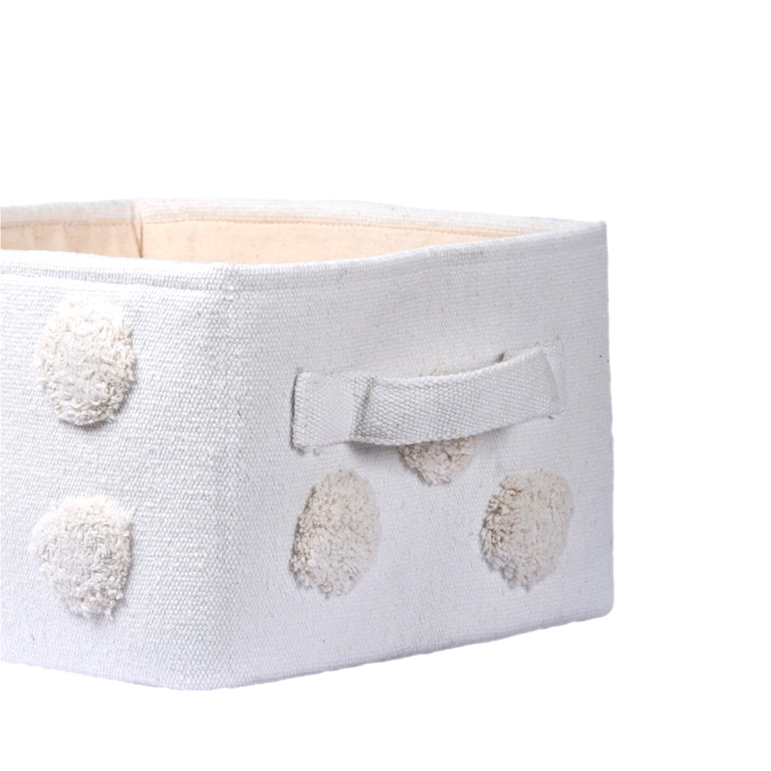 PomPom Small Rectangular Beige Toy Storage Basket