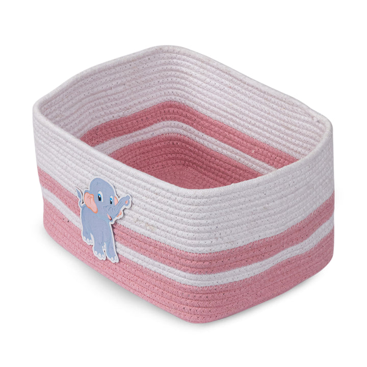 Cotton Rope 'Animal Kingdom' Small Rectangular Pink Toy Storage Basket