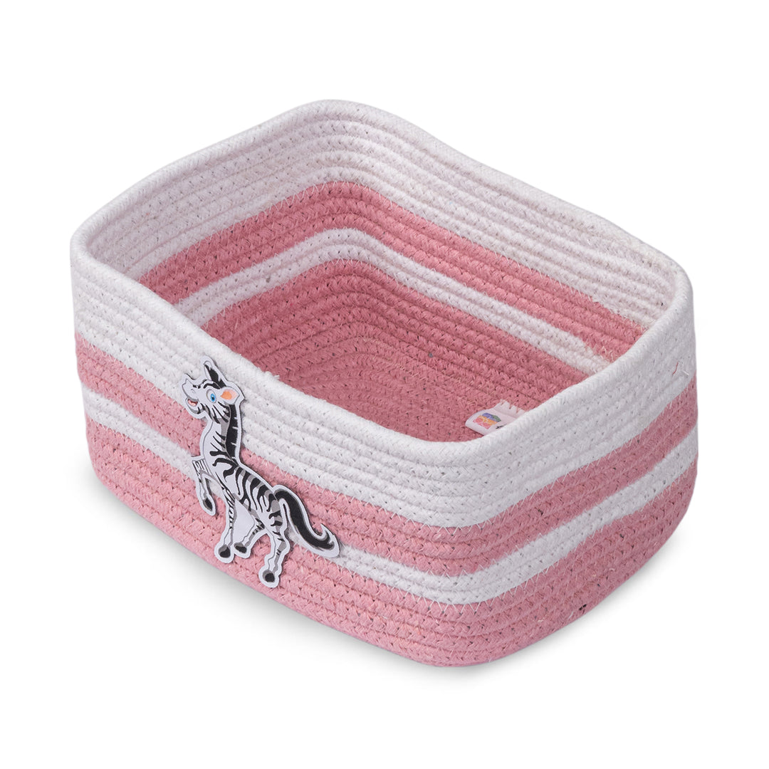 Cotton Rope 'Animal Kingdom' Extra-Small Rectangular Pink Toy Storage Basket