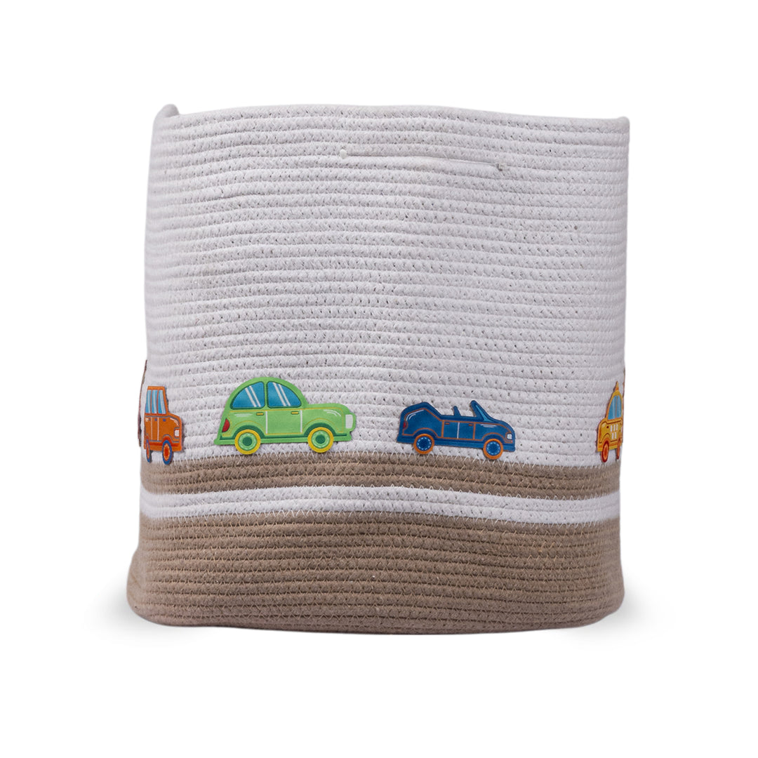 Cotton Rope 'Transport Trail' Large Rectangular Beige Toy Storage Basket With Lid
