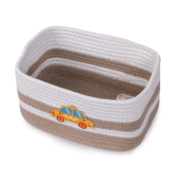 Cotton Rope 'Transport Trail' Extra-Small Rectangular Beige Toy Storage Basket
