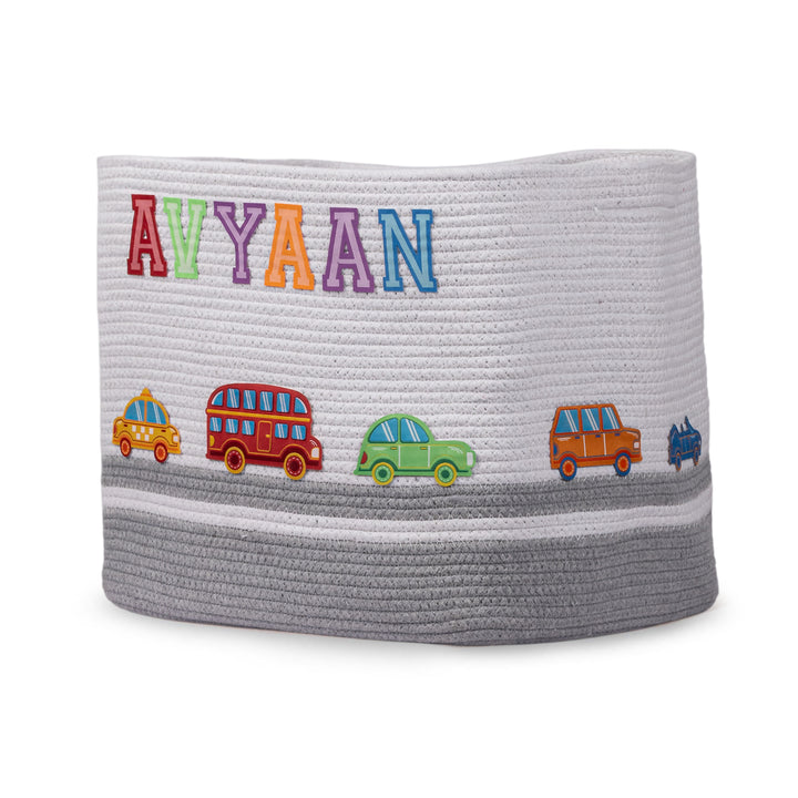 Cotton Rope 'Transport Trail' Large Rectangular Grey Toy Storage Basket With Lid