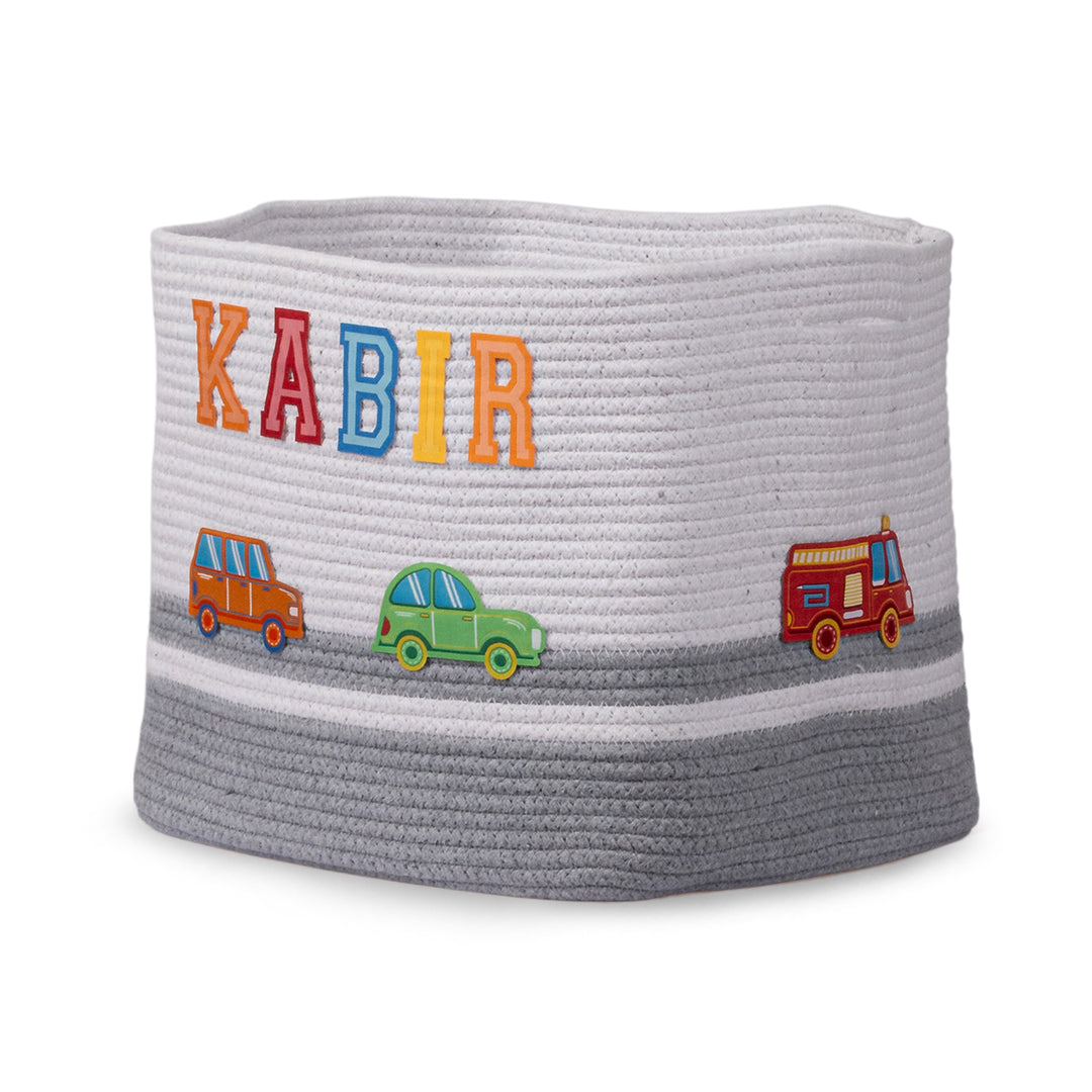 Cotton Rope 'Transport Trail' Medium Rectangular Grey Toy Storage Basket With Lid