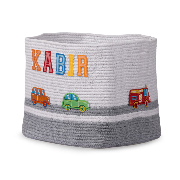 Cotton Rope 'Transport Trail' Medium Rectangular Grey Toy Storage Basket With Lid