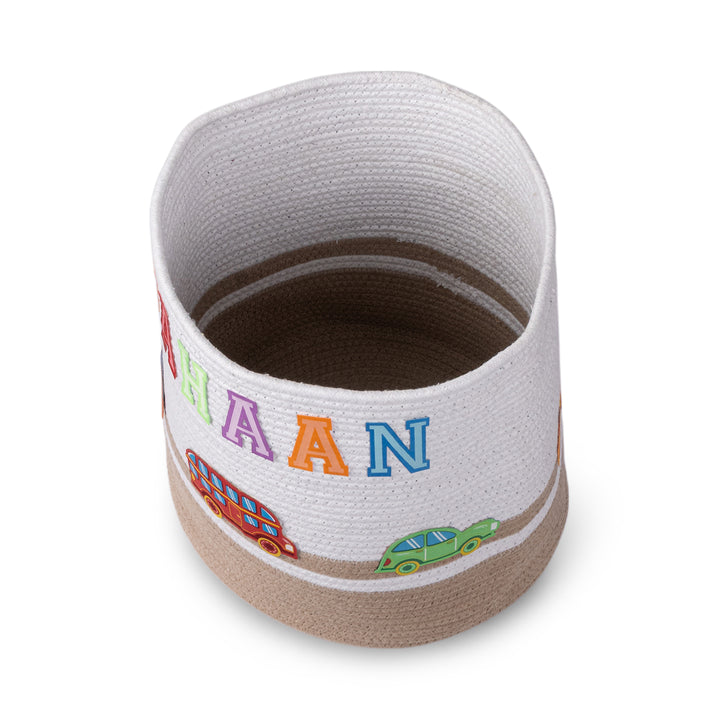 Cotton Rope 'Transport Trail' Medium Round Beige Toy Storage Basket With Lid