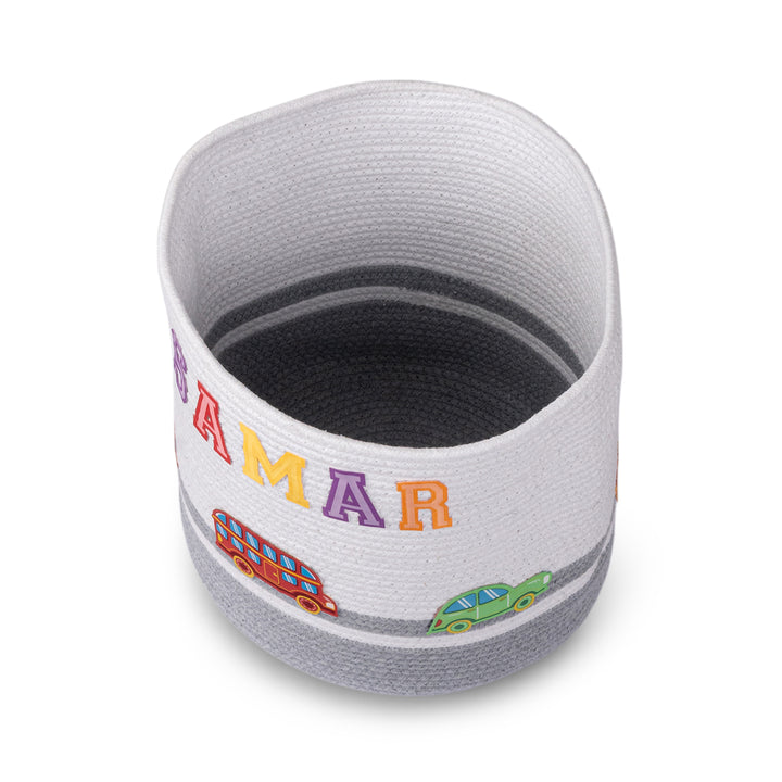 Cotton Rope 'Transport Trail' Medium Round Grey Toy Storage Basket With Lid