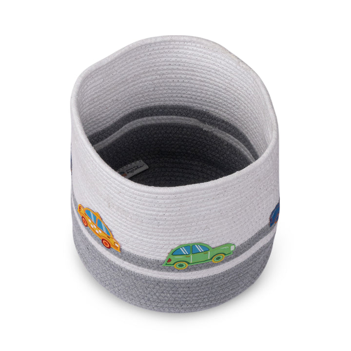 Cotton Rope 'Transport Trail' Small Round Grey Toy Storage Basket With Lid