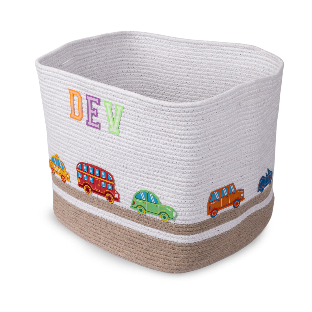 Cotton Rope 'Transport Trail' Large Rectangular Beige Toy Storage Basket With Lid
