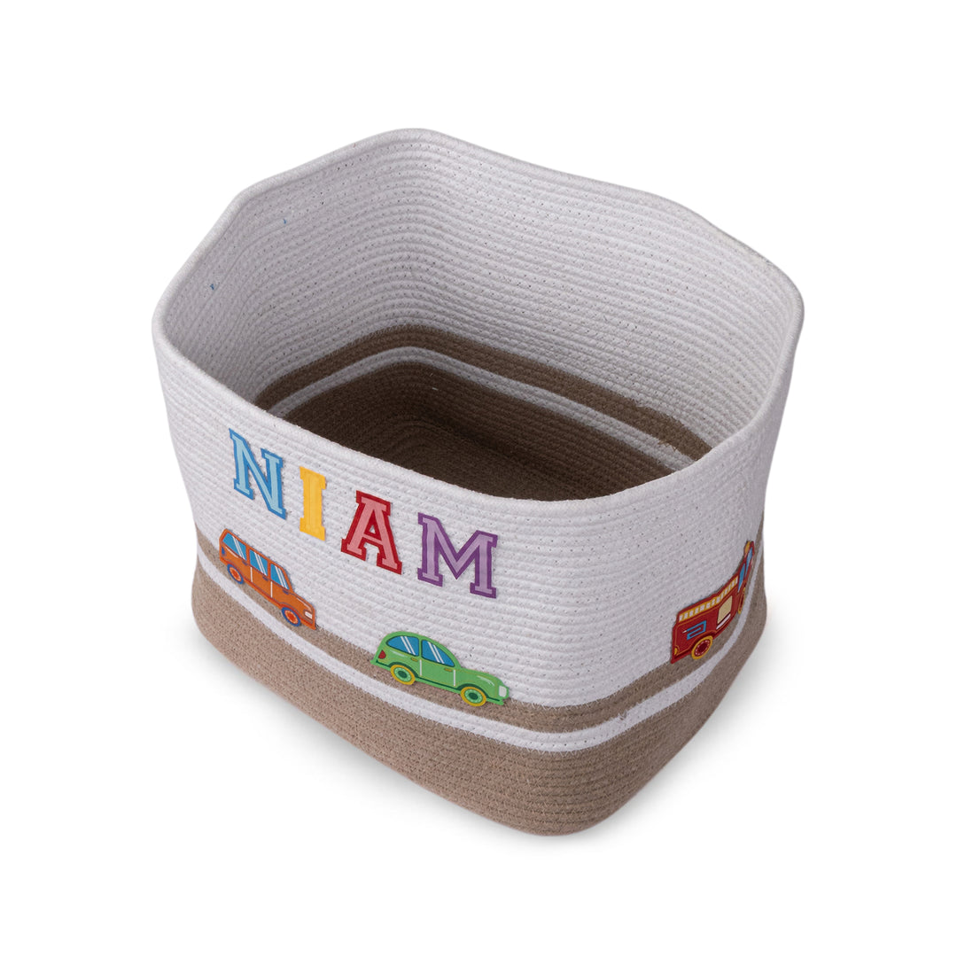 Cotton Rope 'Transport Trail' Medium Rectangular Beige Toy Storage Basket With Lid