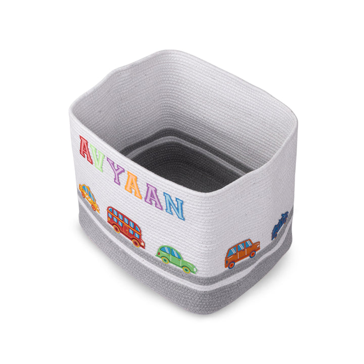 Cotton Rope 'Transport Trail' Large Rectangular Grey Toy Storage Basket With Lid
