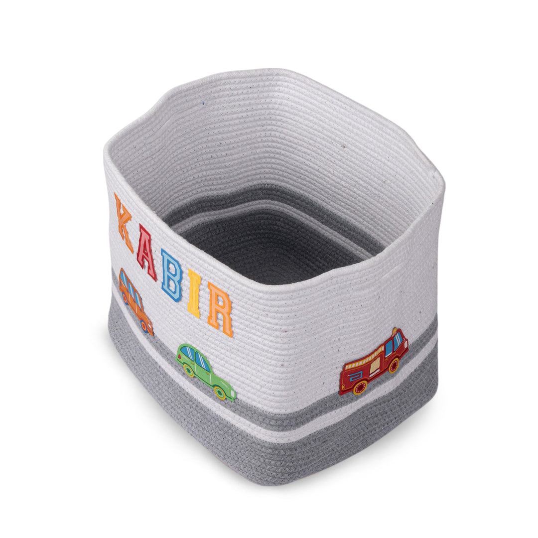 Cotton Rope 'Transport Trail' Medium Rectangular Grey Toy Storage Basket With Lid