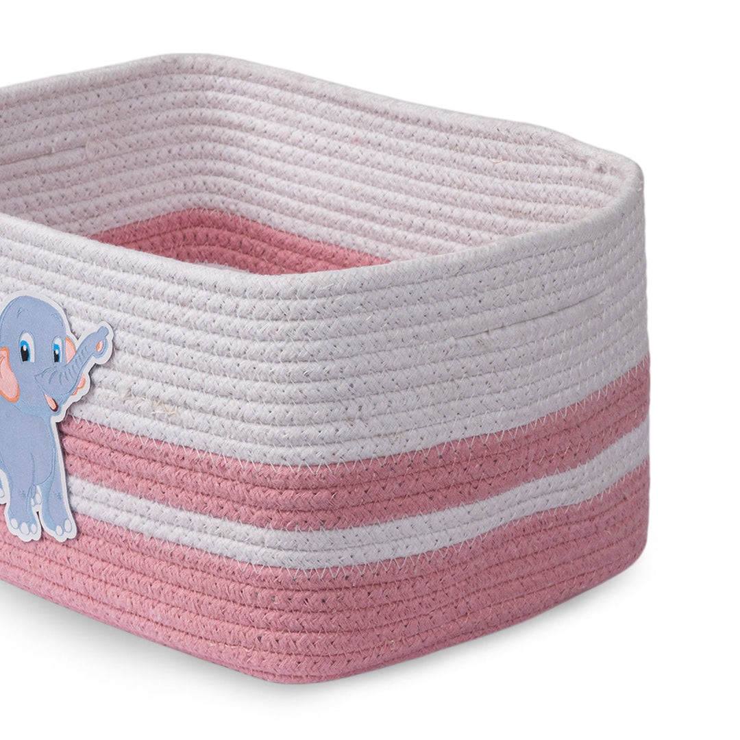 Cotton Rope 'Animal Kingdom' Small Rectangular Pink Toy Storage Basket