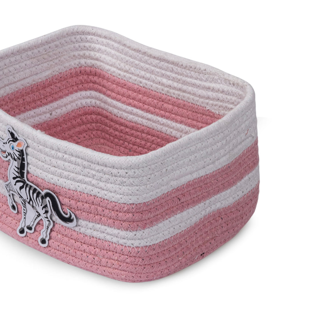 Cotton Rope 'Animal Kingdom' Extra-Small Rectangular Pink Toy Storage Basket