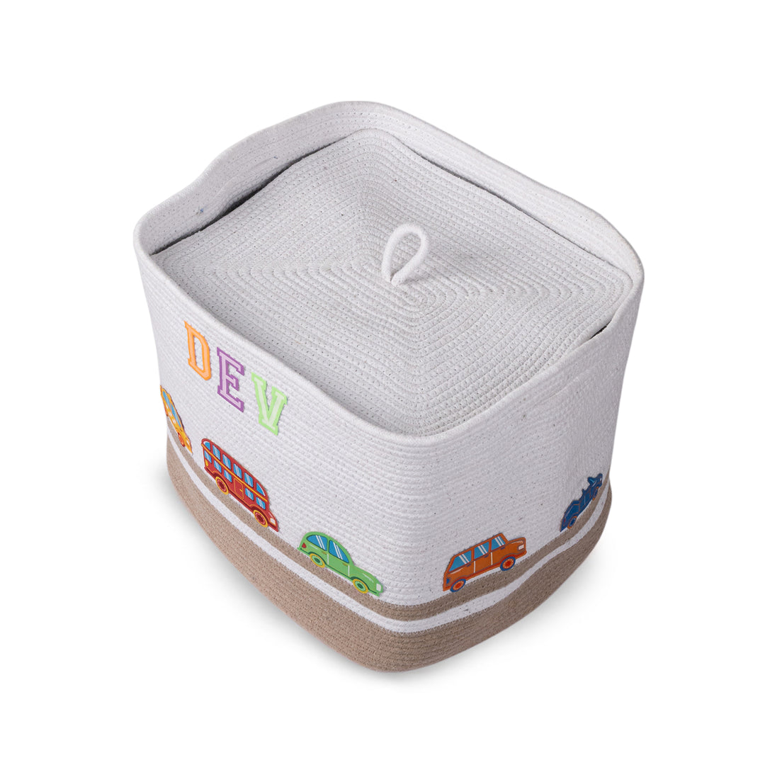 Cotton Rope 'Transport Trail' Large Rectangular Beige Toy Storage Basket With Lid