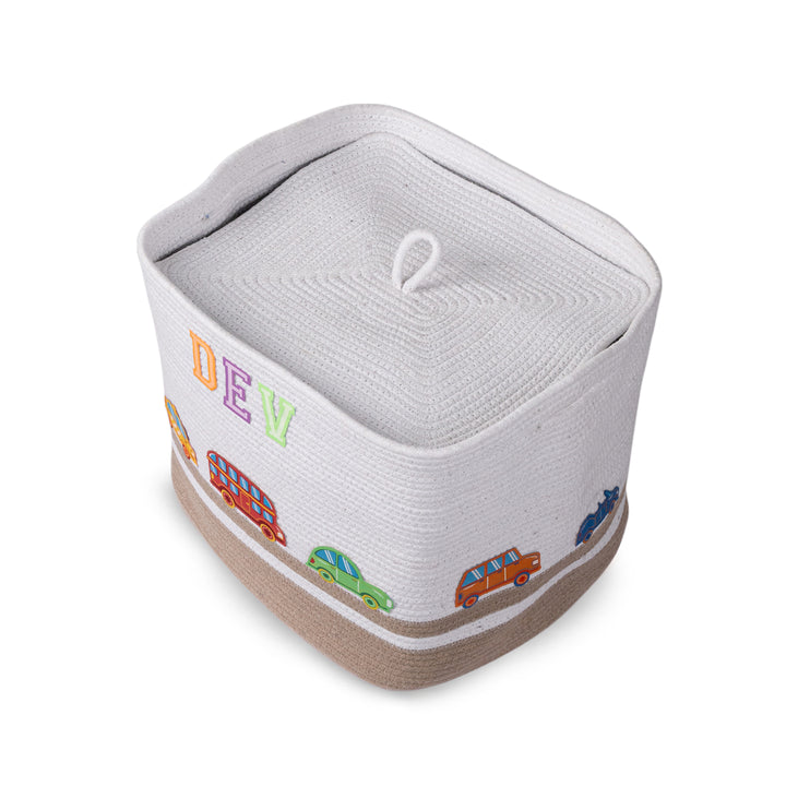 Cotton Rope 'Transport Trail' Large Rectangular Beige Toy Storage Basket With Lid