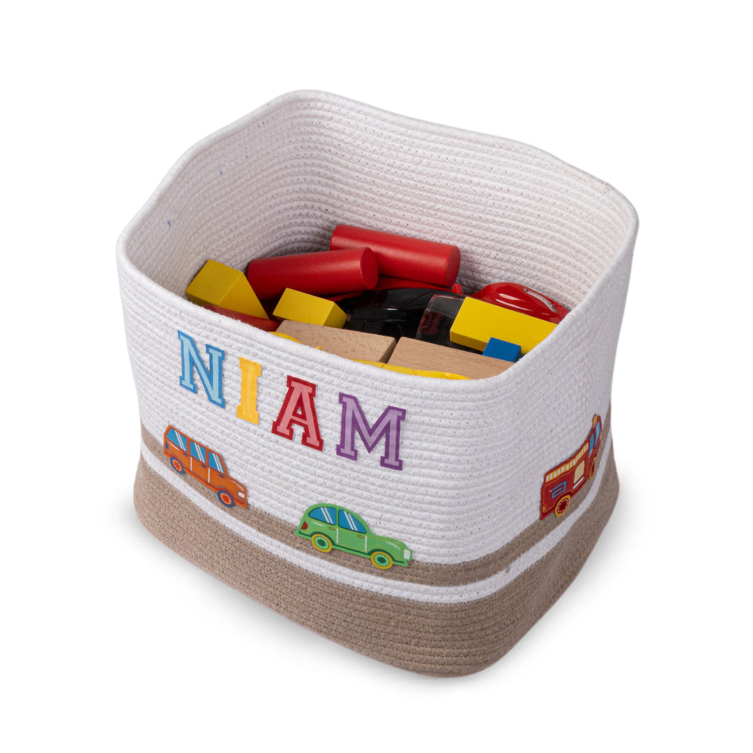Cotton Rope 'Transport Trail' Medium Rectangular Beige Toy Storage Basket With Lid