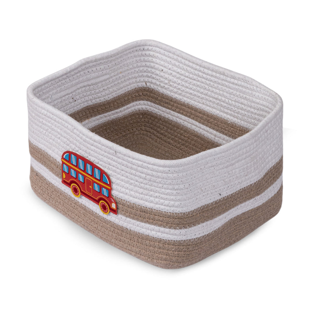 Cotton Rope 'Transport Trail' Small Rectangular Beige Toy Storage Basket