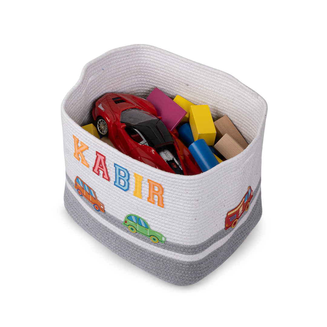 Cotton Rope 'Transport Trail' Medium Rectangular Grey Toy Storage Basket With Lid