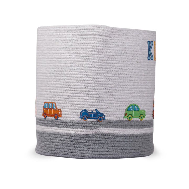Cotton Rope 'Transport Trail' Large Round Grey Toy Storage Basket With Lid