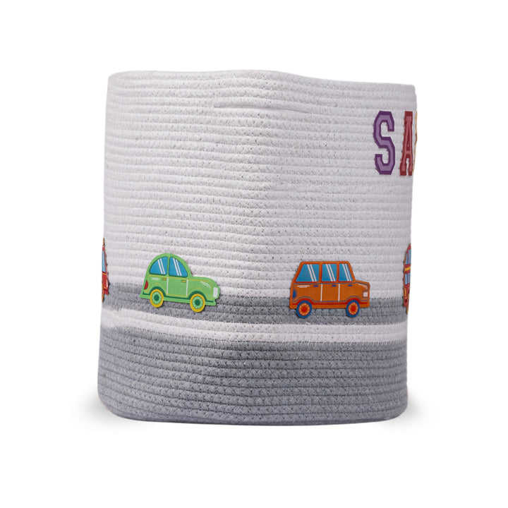 Cotton Rope 'Transport Trail' Medium Round Grey Toy Storage Basket With Lid