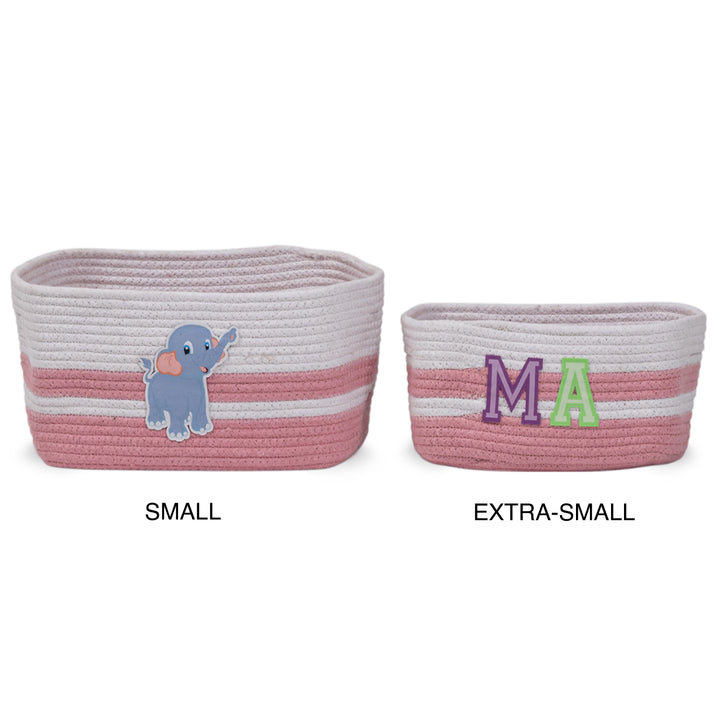 Cotton Rope 'Animal Kingdom' Extra-Small Rectangular Pink Toy Storage Basket