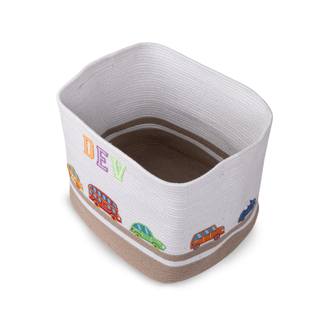 Cotton Rope 'Transport Trail' Large Rectangular Beige Toy Storage Basket With Lid