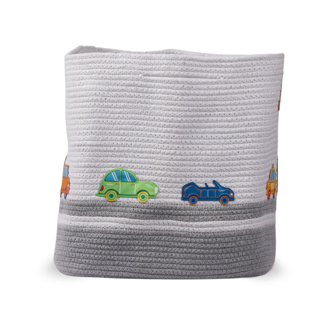 Cotton Rope 'Transport Trail' Large Rectangular Grey Toy Storage Basket With Lid