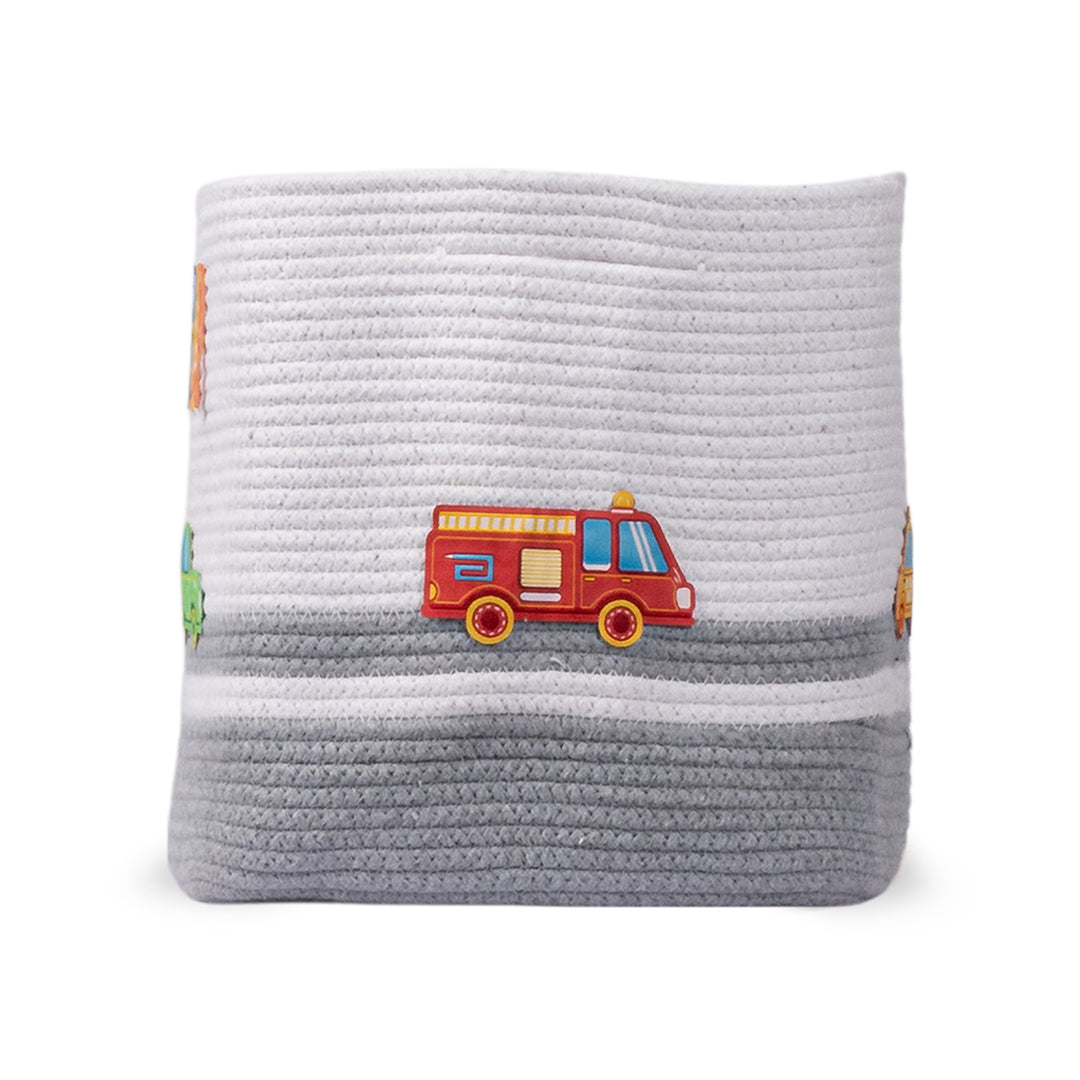 Cotton Rope 'Transport Trail' Medium Rectangular Grey Toy Storage Basket With Lid