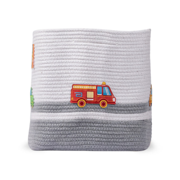 Cotton Rope 'Transport Trail' Medium Rectangular Grey Toy Storage Basket With Lid