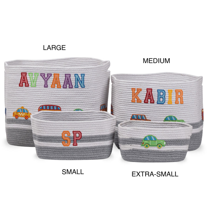 Cotton Rope 'Transport Trail' Small Rectangular Grey Toy Storage Basket