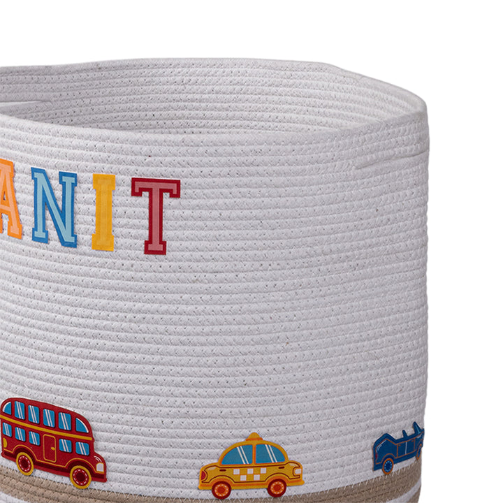 Cotton Rope 'Transport Trail' Large Round Beige Toy Storage Basket With Lid