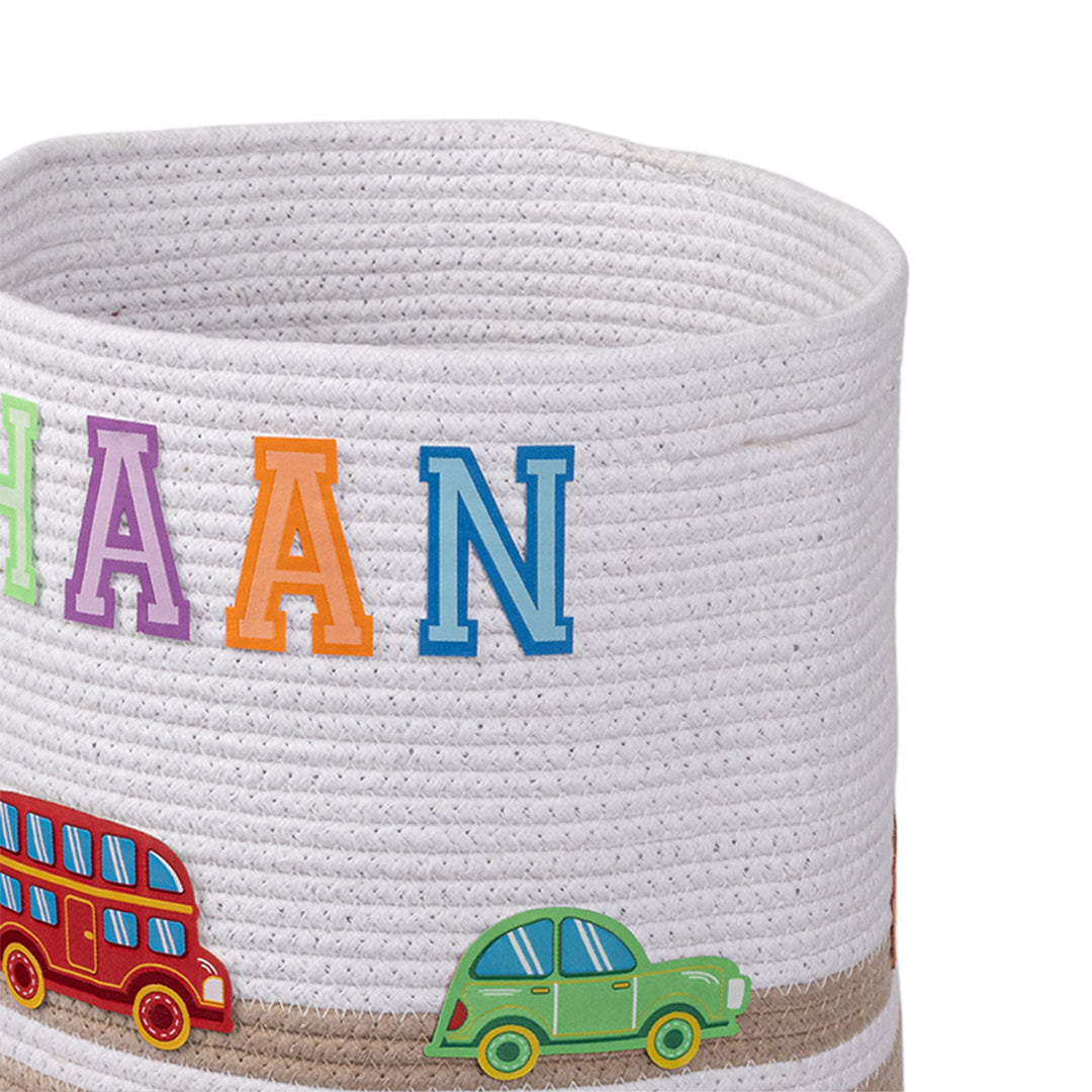 Cotton Rope 'Transport Trail' Medium Round Beige Toy Storage Basket With Lid