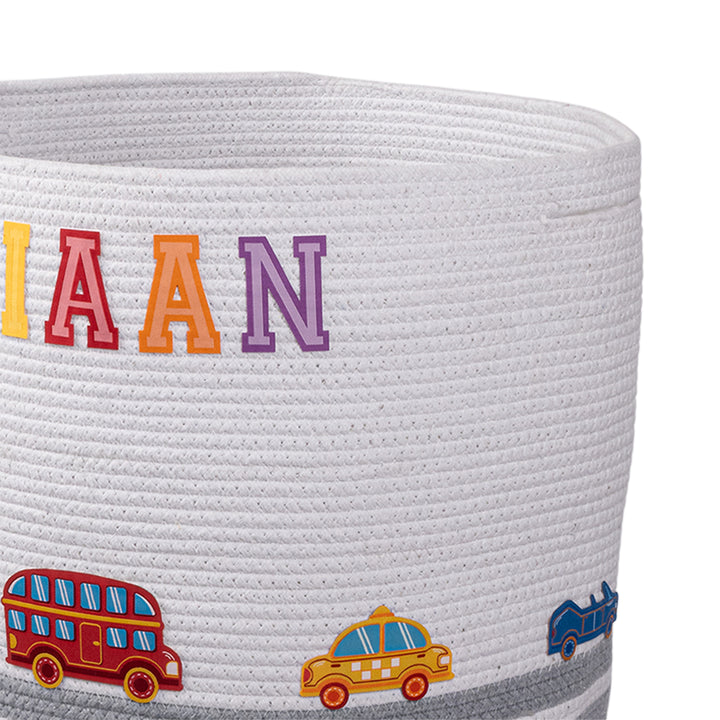 Cotton Rope 'Transport Trail' Large Round Grey Toy Storage Basket With Lid