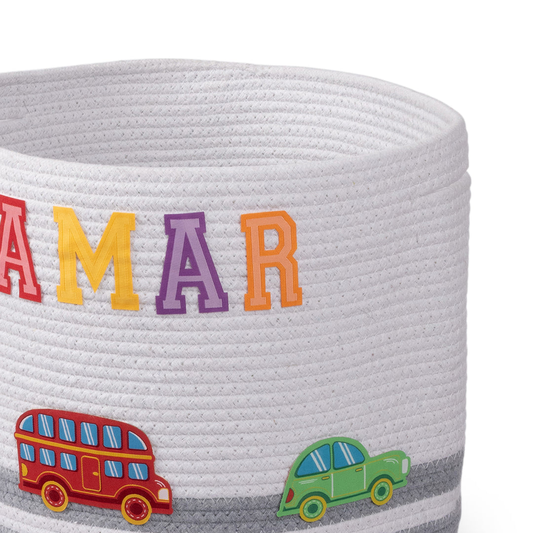 Cotton Rope 'Transport Trail' Medium Round Grey Toy Storage Basket With Lid