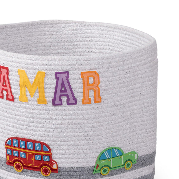 Cotton Rope 'Transport Trail' Medium Round Grey Toy Storage Basket With Lid