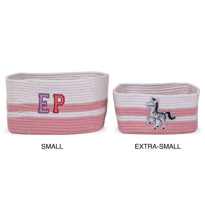 Cotton Rope 'Animal Kingdom' Extra-Small Rectangular Pink Toy Storage Basket